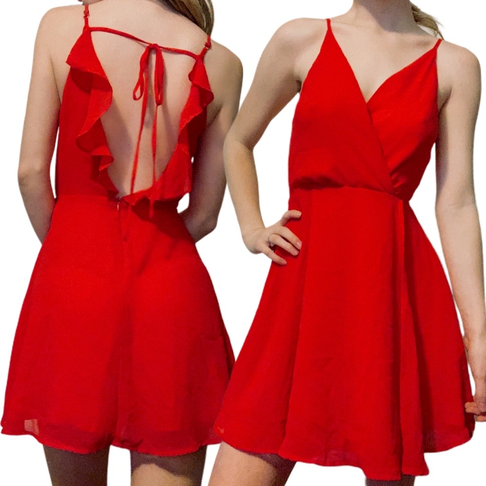 Lulu’s Open Back Ruffle Detail Fit And Flare Dress - Picture 1 of 6
